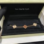 梵克雅宝（Van Cleef & Arpels）Alhambra 系列 18K 金红玛瑙四叶草混合工艺手链 - 图片 4