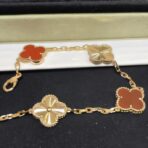 梵克雅宝（Van Cleef & Arpels）Alhambra 系列 18K 金红玛瑙四叶草混合工艺手链 - 图片 2