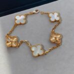 梵克雅宝（Van Cleef & Arpels）Vintage Alhambra 系列 18K 黄金白贝母镭射五花手链 - 图片 3