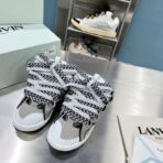 浪凡（LANVIN）Curb 系列蝴蝶结装饰格纹厚底休闲鞋 浅灰黑白撞色（格纹拼接配色款）