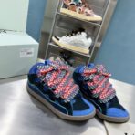 浪凡（LANVIN）Curb 系列蝴蝶结装饰格纹厚底休闲鞋 深蓝色（格纹拼接配色款） - Imagem 4