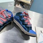 浪凡（LANVIN）Curb 系列蝴蝶结装饰格纹厚底休闲鞋 深蓝色（格纹拼接配色款） - Imagem 2