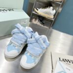 浪凡（LANVIN）Curb 系列蝴蝶结装饰格纹厚底休闲鞋 白蓝撞色（格纹拼接配色款）