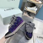 浪凡（LANVIN）Curb 系列蝴蝶结装饰格纹厚底休闲鞋 紫色（格纹拼接配色款） - 图片 3