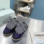 浪凡（LANVIN）Curb 系列蝴蝶结装饰格纹厚底休闲鞋 紫色（格纹拼接配色款）