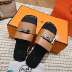 爱马仕 Empire 系列 Kelly 扣拼布穆勒拖鞋 棕黑配色 - 图片 3