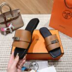 爱马仕 Empire 系列 Kelly 扣拼布穆勒拖鞋 棕黑配色 - 图片 2