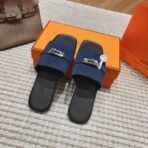 爱马仕 Empire 系列 Kelly 扣拼布穆勒拖鞋 深蓝色 - 图片 3