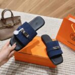 爱马仕 Empire 系列 Kelly 扣拼布穆勒拖鞋 深蓝色 - 图片 2