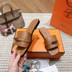 爱马仕 Empire 系列 Kelly 扣拼布穆勒拖鞋 金棕色 - 图片 3