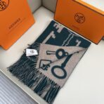 爱马仕 H钥匙双面羊绒围巾 蓝绿色款 - 图片 2