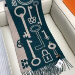 爱马仕 H钥匙双面羊绒围巾 蓝绿色款 - 图片 4