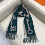 爱马仕 H钥匙双面羊绒围巾 蓝绿色款 - 图片 3