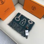 爱马仕 H钥匙双面羊绒围巾 蓝绿色款