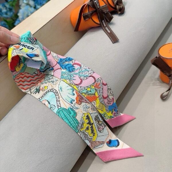 爱马仕 水上游乐园 Twilly小丝巾 粉绿撞色