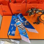 爱马仕 “翱翔天际之梦”Twilly小丝巾 深蓝色 - 图片 2