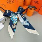 爱马仕 “翱翔天际之梦”Twilly小丝巾 藏青色 - Image 4