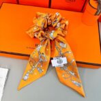 爱马仕Hermes “圆点钥匙”Twilly小丝巾 发圈 橙色 - Image 2