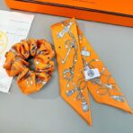 爱马仕Hermes “圆点钥匙”Twilly小丝巾 发圈 橙色