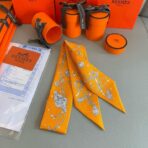 爱马仕Hermes “圆点钥匙”Twilly小丝巾 橙色 - Imagem 4