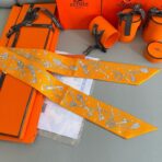 爱马仕Hermes “圆点钥匙”Twilly小丝巾 橙色