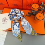爱马仕Hermes “树之歌”发圈 束发带两用Twilly蓝色小丝巾 - 图片 2