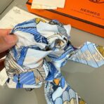 爱马仕Hermes “树之歌”发圈 束发带两用Twilly蓝色小丝巾 - 图片 3