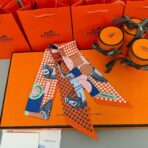 爱马仕Hermes“优雅骑士”Twilly小丝巾 橙蓝撞色 - 图片 2