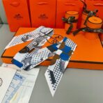 爱马仕Hermes“优雅骑士”Twilly小丝巾 灰蓝撞色 - 图片 2