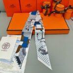 爱马仕Hermes“优雅骑士”Twilly小丝巾 灰蓝撞色