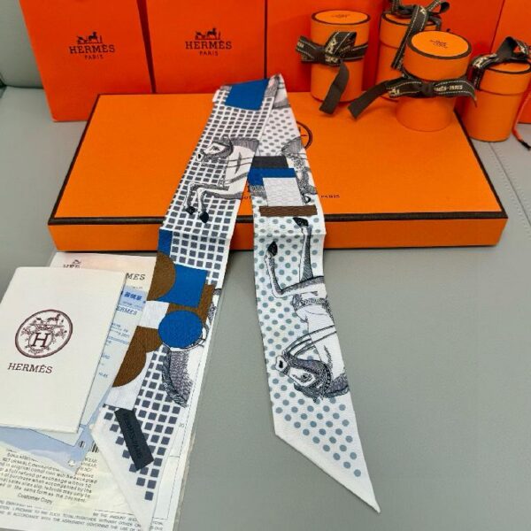 爱马仕Hermes“优雅骑士”Twilly小丝巾 灰蓝撞色