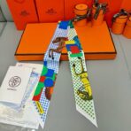 爱马仕Hermes“优雅骑士”Twilly小丝巾 绿蓝撞色