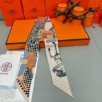 爱马仕Hermes“优雅骑士”Twilly小丝巾 黑棕撞色