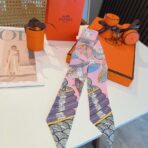 爱马仕Hermes树之歌小丝巾 飘带 粉紫撞色