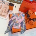 爱马仕Hermes树之歌小丝巾 飘带 粉紫撞色 - Imagem 4