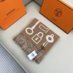 爱马仕H钥匙双面羊绒围巾 棕色款 - 图片 4