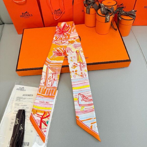 爱马仕Rayures d'Ete Twilly小丝巾 橙色