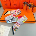 爱马仕Rayures d'Ete Twilly小丝巾 粉红撞色 - Image 2