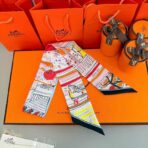 爱马仕Rayures d'Ete Twilly小丝巾 粉红撞色 - Image 4