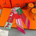 爱马仕Twilly 双面真丝斜纹丝带 玫红色款 - 图片 2