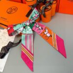 爱马仕Twilly 双面真丝斜纹丝带 玫红色款 - 图片 4