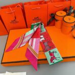 爱马仕Twilly 双面真丝斜纹丝带 玫红色款 - 图片 3