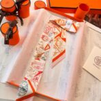 爱马仕Twilly 顶级斜纹真丝飘带 白橙撞色