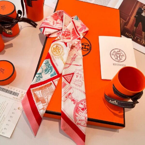 爱马仕Twilly 顶级斜纹真丝飘带 红白撞色