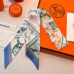 爱马仕Twilly 顶级斜纹真丝飘带 蓝绿撞色 - 图片 2