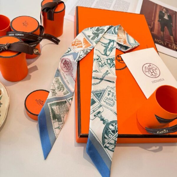 爱马仕Twilly 顶级斜纹真丝飘带 蓝绿撞色