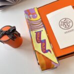 爱马仕Twilly斜纹真丝飘带 橙黄撞色款