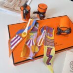 爱马仕Twilly斜纹真丝飘带 橙黄撞色款 - 图片 4