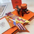 爱马仕Twilly斜纹真丝飘带 橙黄撞色款 - 图片 3