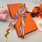 爱马仕Twilly斜纹真丝飘带 橙黄撞色款 - 图片 2